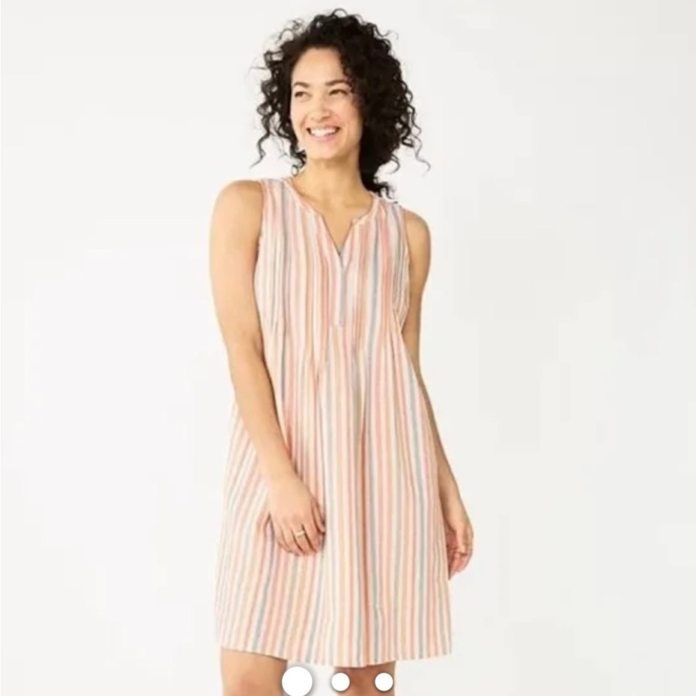 Sonoma Striped Sleeveless Pintuck Shift Dress. Color: Multi. Size:L